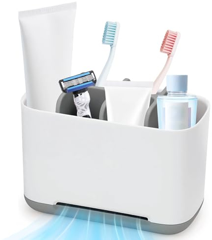 Toothbrush Holder, Toothbrush Caddy Toothbrush Holders for Bathroom Anti-Slip, 6 Compartments Detachable Toothbrush Organiser with Drainage, Toothbrush and Toothpaste Holder for Family