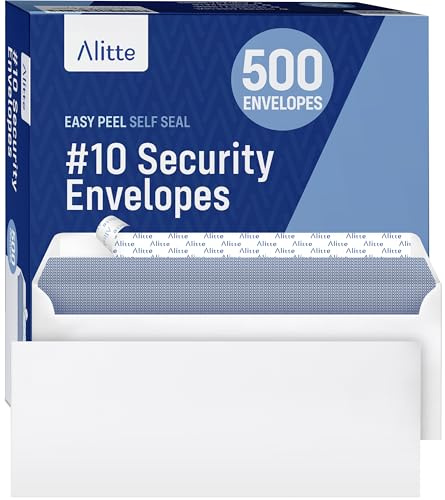 #10 Security Envelopes Letter Size Self Seal, 500 Count, Mailing Envelopes, Checks, Letters, Office Documents - Windowless, Security Tinted, Business Envelopes - White, 4-1/8 x 9-1/2