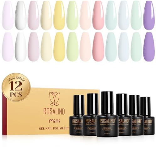 ROSALIND UV Nagellack Macaron, 12 Farben Pastell Rosa Weiß Lila Gelb Grün Blau Gel Nagellack, Soak Off Nagellack Set Frühling Sommer Farbgel für Gelnägel Maniküre Geschenkset