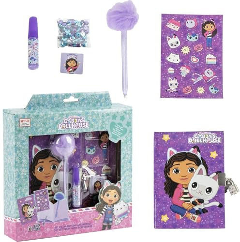 Diario Set Gabby’s Dollhouse para Niñas | Diario con Fuzzy Pen, Stickers y Accesorios de Papelería | Set Creativo para Escribir, Dibujar y Decorar | Regalo Oficial Gabby’s Dollhouse