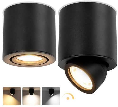 GeyouLux LED Surface-Mounted Spotlight Swivelling 350° Diameter 85 x 80 mm Ceiling Spotlights Dimmable Black Surface-Mounted Spotlight Including 5 W 500 LM LED Module 230 V 3000 K / 4000 K / 6500 K