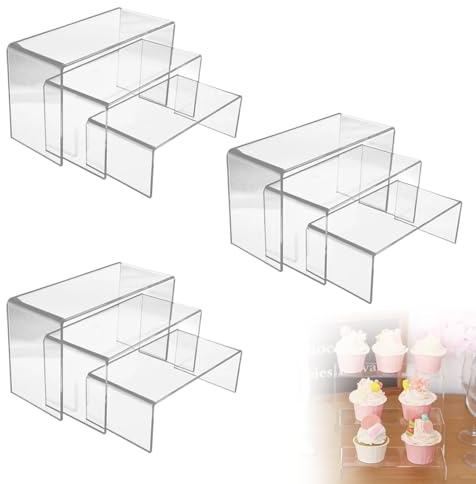 SZHUGEKI 9 Pezzi Espositore in Acrilico, Alzate per Buffet, 3 Dimensioni | Liscio e Trasparente, con uno Straordinario Effetto Visivo, non Richiede Montaggio ed è Facile da Pulire