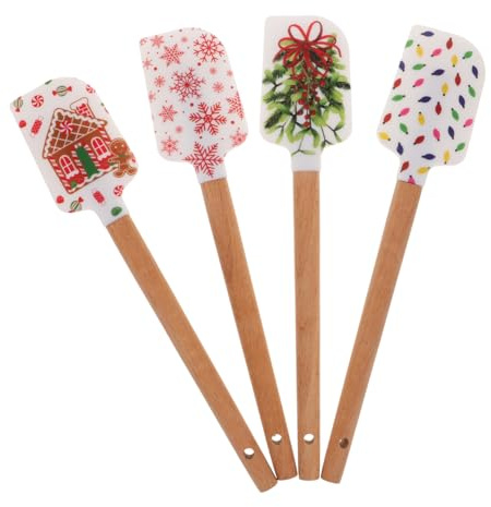LOLIPPYY 4 Stück Teiliges Silikon Spachtel Weihnachtsstil Flexible Teigschaber mit Glatter Oberfläche Hitzebeständig und Leicht zu Reinigen für Backen Kuchencreme und Küchenhelfer