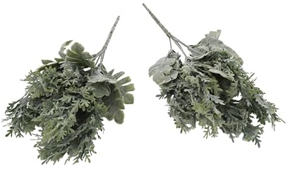 mucplants 2er Set künstliches Silberblatt 35 cm – Kunstpflanze Greiskraut Aschenpflanze Senecio Stecker weißfilziges Greiskraut, grau