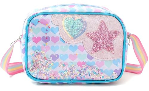FOSDICK Estrellas Bolso Niña, Brillante Bolso Bandolera Niña con Mini Lentejuelas, Bolsos para Niñas con Correa de Hombro Ajustable, para Escuela y Fiestas Princesa y Estilo Moderno, 20x6x14cm, Azul