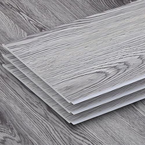 5mm SPC Click Vinyl Floor Tiles, Waterproof Rigid Core with 1mm IXPE Backing- 2.36 m² Cover, LVT Flooring Planks 15.2 x 91.4 cm (5.98” x 35.98”), 17 pcs Grey Vinyl Flooring Tiles, Oak Wood Effect