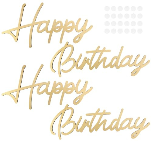 Juego de 2 piezas con cartel de madera de feliz cumpleaños con pegatinas redondas para fiestas de cumpleaños, decoración de pared, accesorios para fotos (dorado)