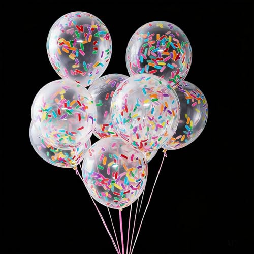 Fesnova 10 Stück Regenbogenstreifen Papierkonfetti Luftballons, Konfetti Bunt transparent Luftballons, für Geburtstagdeko, Hochzeit, Baby Shower, Neujahr Silveste