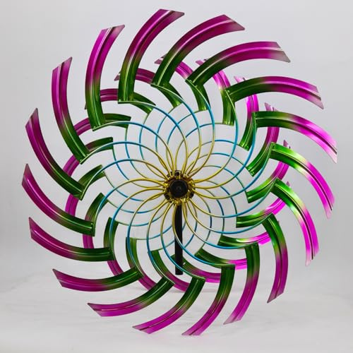 Large Metal Wind Spinner Outdoor, 96'' Adjustable Height with 24'' Sickle Blades, Water Ripple Motion & Smooth 360° Rotation, Weatherproof Garden Decor for Patio Lawn Backyard (Red&Blue)
