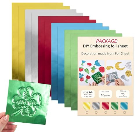 Bezijhr Aluminium Embossing Foil, 0.08mm Aluminium Bastelfolie Folia, Prägefolien Set, Prägefolie Für Embossing, Doppelseitige Prägefolie Für Bastelarbeiten Dekorationen