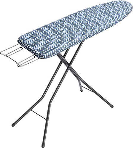KINGBOARD Compact Ironing Boards with Iron Rest, Full Size Ironing Board with Height Adjustable, Heavy Duty Iron Board with Extra Thick Cover & Metal Legs, Blue, 33 x 110cm