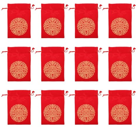 ROMISBABA Bolsas de Obsequio Rojas Cordón para Dulces de Boda, Tamaño Medio 13x18 Cm, 12 Unidades, Bolsas Pequeñas para Chuches y Recuerdos, Ideales para Ceremonias y Celebraciones