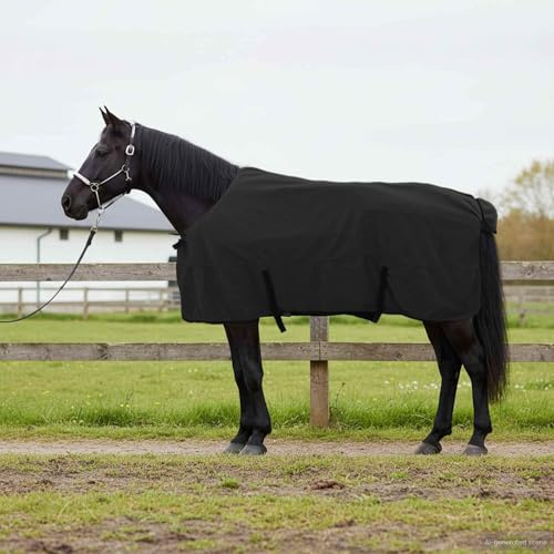 GeenYuu Couverture équine Polyester Noir 165 cm pour Cheval et Poney Hiver extérieur Respirante avec Attache Ajustable Garrot poitrail Protection Chaleur