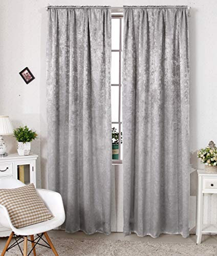 WOLTU Gardinen 2er Set, Vorhänge Blickdicht mit Kräuselband, 250g/m² Schwere Thermovorhang Kälteschutz Damast Optik lichtundurchlässig für Wohnzimmer Schlafzimmer, 135x225 cm, Silbergrau