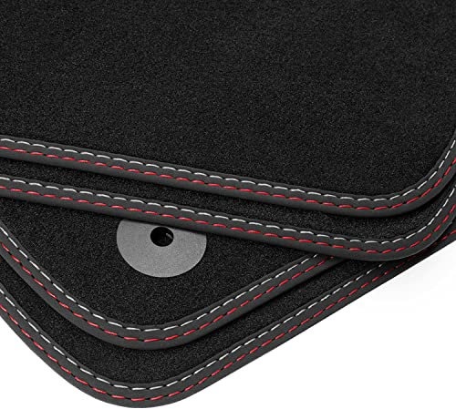 teileplus24 BDV568 Velours Fußmatten Doppelziernaht kompatibel mit Peugeot 508 2010-2018, Naht:Rot/Silber