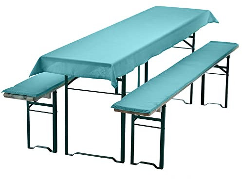 DILUMA | Bierbankauflagen Set Aqua | 1x Tischdecke 240x70 cm für 220x50 cm Biertische und 2X gepolsterte Bierbankauflage 220x25 cm | Auflagen Set für Bierzeltgarnitur | Gepolstert, ÖkoTex100