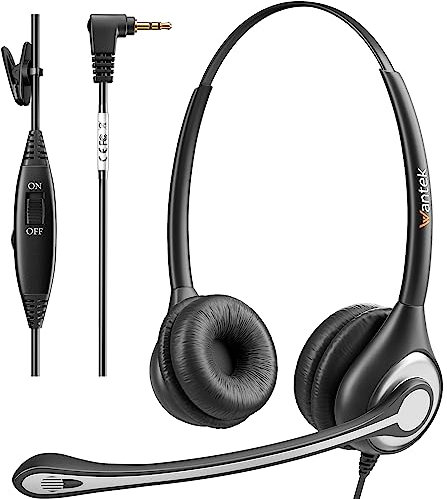 Wantek Headsets with Microphone 2.5mm Noise Cancelling Headphones Microphone, Wired Computer Telephone Headset for PC Laptop, Call Centre, Video Conferencing