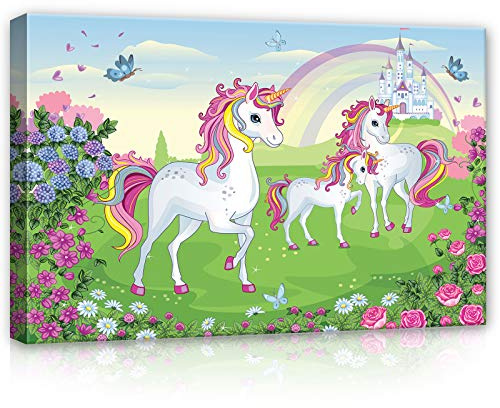 Forwall Leinwandbild Kinderzimmer Mädchen Einhorn 60x40 cm - Rosa Schmetterling Canvas Wandbilder für Kinder Bild auf Leinwand Bilder Kunstdruck Kinderbild Wanddekoration | Leinwandbilder, Bild auf leinwand, Wandbild XXL groß Wandbilder für Wohnzimmer Schlafzimmer Wohnzimmerbilder