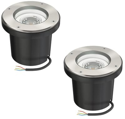 ledscom.de 2 Stück Boden-Einbauleuchte BOFU für außen schwenkbar Edelstahl rund IP67 150mm Ø inkl. 5,558W LED Lampe 535lm 30° weiß