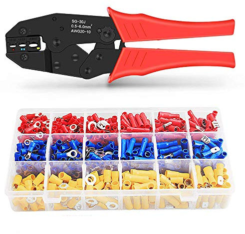 Multifunktional Crimpzange Kabelschuhe Set, mit 700 Stück Aderendhülsen 27 Arten von Flachstecker AWG20-10 0.5-6 mm² Kabelschuh Sortiment Abisolierzange Aderendhülsenzange Sparen Sie Aufwand