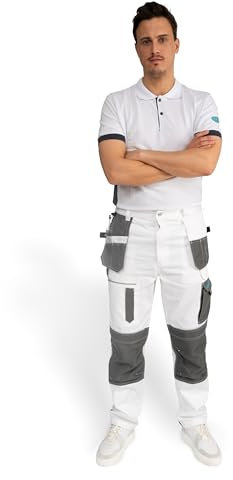 Axus Decor S-Tex Painter's Trousers for Men's– Triple-Stitched, Shrink-Resistant & Comfortable Fabric White Cargo Work Pants with Multiple Pockets for Painters & Workwear, Regular Leg (30 / 76cm)