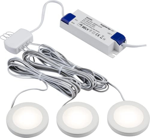 Knightsbridge Pack of 3 Warm White LED Dimmable Under Cabinet Lights in White, UNDKIT3WWW