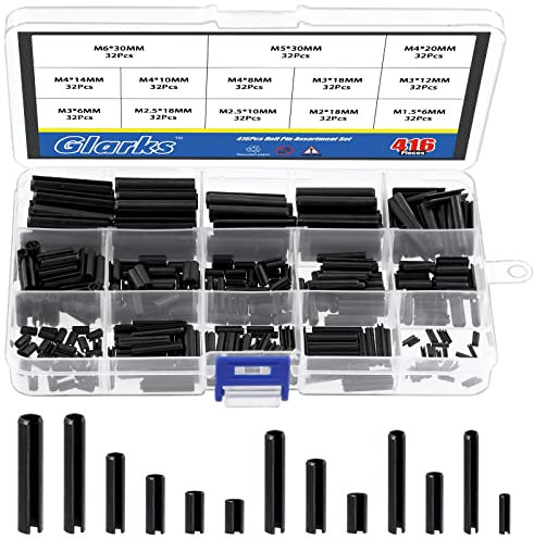 Glarks Set assortito di 416 perni a molla scanalati, M1,5, M2, M2, M2,5, M3, M4, M5, M6, con scanalature, perni a molla