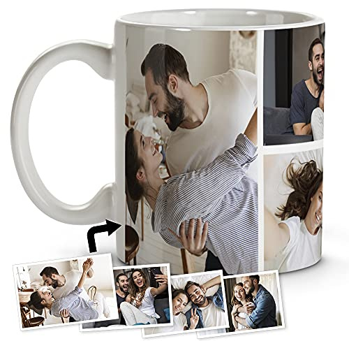 LolaPix Tazas personalizadas con foto. Tazas personalizadas. Tazas desayuno originales. Taza de cerámica. Regalos personalizados. Hasta 4 fotos. 4 FOTOS