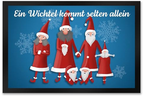 EIN Wichtel kommt selten allein mit lustigen Wichteln Fußmatte XXL in 50x75 cm Fußabstreifer für die Weihnachtszeit als Schmutzfangmatte für den Hausflur und schöne Deko für die