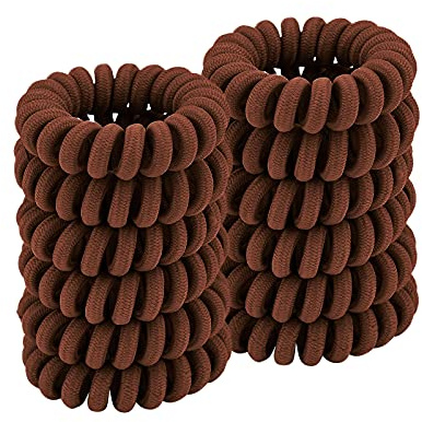 ZOUIQSS Spiral Hair Ties,Ponytail Holder Phone Cord Hair Coil Bands for Women Girls,Traceless,Strong Hold,Suitable for All Hair Types(Cloth Brown,12 Pcs)