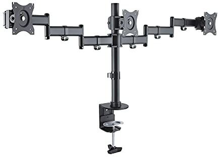 conecto,Monitor-Halterung für DREI Bildschirme bis 27 Zoll,neigbar (+/-45°),schwenkbar (+/-180°),drehbar (360°),höhenverstellbar,VESA 100,Traglast: 8,0 Kg,schwarz,SA-CC50285-V2,für 3 Monitore
