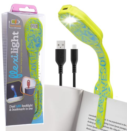Flexilight wiederaufladbare Leselampe | 2 in 1 Lesezeichen Buch Licht | LED Clip On Leselampe | Kinder und Erwachsene Buchlampe | Buchzubehör | Geschenk für Leser, Buchliebhaber
