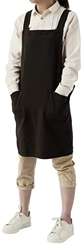 Pincy Baumwoll Leinen-Schürze für Damen – ohne Bindebänder, gekreuzte Rückenschürze mit Taschen, ideal für Floristen, Cafés und Küche