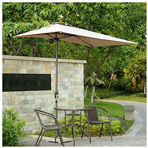 VIROYA Outdoor Aluminium ParasolCream Parasol with Base, 250cm Half Parasol with Crank Tilt Sun Protection Waterproof, Garden Parasol Patio Market Shelter Canopy (Beige) good