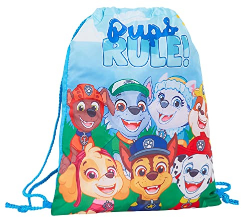 Paw Patrol Mochila con cordón Marshall Chase PE Kit Trainer Gym Bag para niños, bolsa de natación, mochila para guardería, azul/verde, Taille unique
