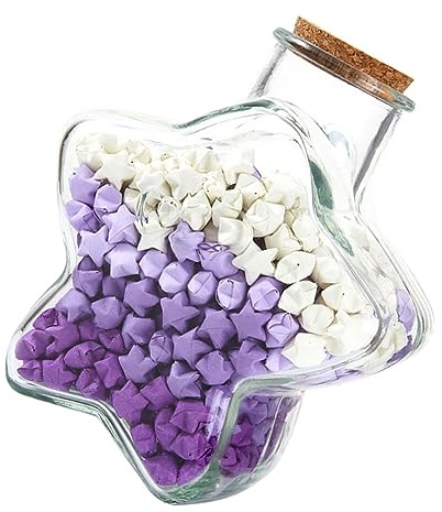 STOBOK Origami Star Paper Strips in Star Glass Jar Wishing Bottle Decoration 6.29X5.31X3.14In Handcraft Gift for Home Room Relaxing Activity