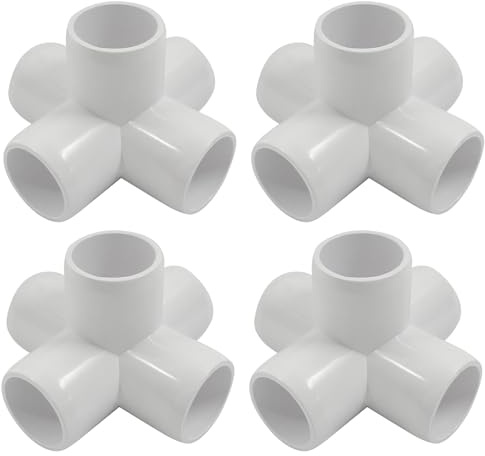 Piutouyar 4 Pcs 3/4 Elbow PVC Pipe Fitting, 5 Way Furniture Grade Pipe Connector PVC Elbow Fitting Pipe Corner Connector for DIY Shelf Garden Support Structure