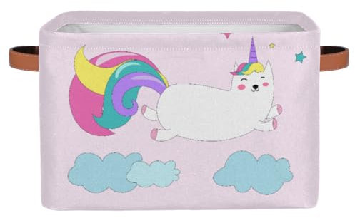 TropicalLife Niedliche Einhorn-Aufbewahrungsboxen, Set mit 2 Einhorn-Regenbogen, zusammenklappbarer Stoff-Aufbewahrungskorb, Korb, Schlafzimmer, 26 l, Heimbüro, Kinderzimmer, Organizer für Spielzeug