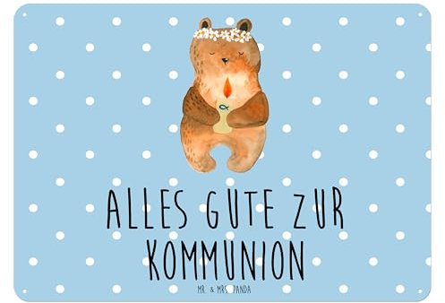 Mr. & Mrs. Panda Wandbild Bär Kommunion DIN A6 - Geschenk, Katholisch, Teddy, Schild, tafel, Blechschild, Deko Metallschild, Gottes Segen, Taufkerze, Türschild