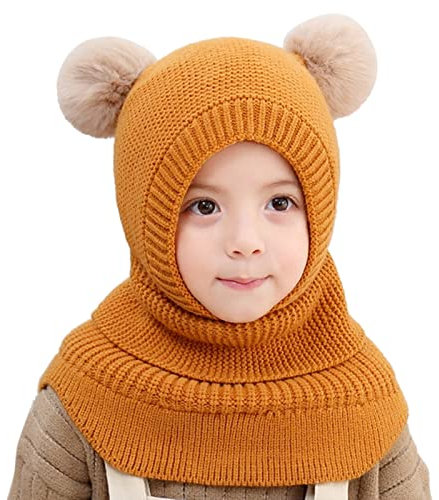 Kinder Mädchen Wintermütze Warm Niedlich Schlupfmütze Mit Bommel Beanie Schlupfmütze Kinder Mädchen Halstuch Kinder Mädchen Schal Kleinkind Junge 2-6 Jahre