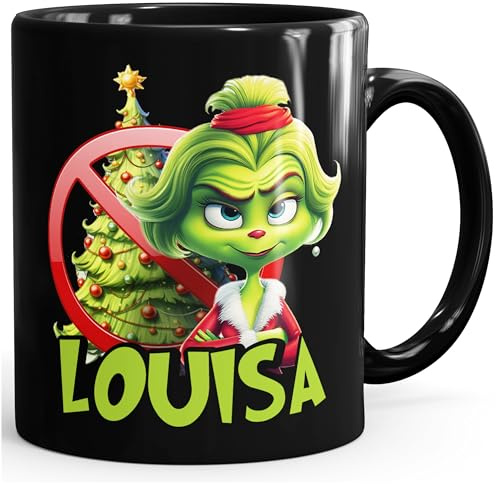 MoonWorks® Kaffee-Tasse Weihnachtsnörgler Weihnachten Mann Frau Paar mit Namen personalisierbar Geschenk lustig Weihnachtsmuffel Schwarz standard