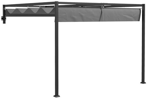 Outsunny 2 x 3(m) Lean To Pergola with Retractable Roof, Wall Mounted Garden Gazebo Outdoor Sun Shade Shelter for Patio, Deck, Dark Grey