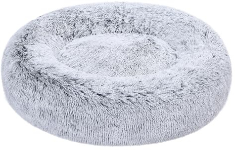 Amazon Basics Lit renforcé en fausse fourrure Doux en forme de donut pour animal domestique, Chien, Lavable en machine, 76 cm, Gris