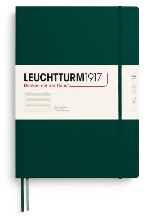 LEUCHTTURM1917 370265 Notizbuch Master Classic (A4+) Hardcover, 235 nummerierte Seiten, Forest Green, liniert | 235 nummerierte Seiten, 100 g/m² Papier, chamoisfarben, Liniert, Fadenheftung