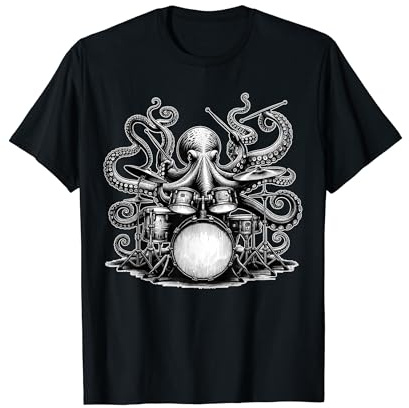 Octopus Playing Drums Drummer Drumming Musician Band T-Shirt