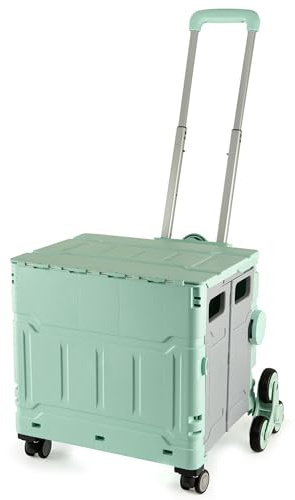 Green Plastic Folding Craft/Sewing & Hobby Trolley with Stair Climbing Wheels
