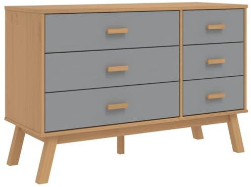 vidaXL Schubladenschrank, Sideboard mit 6 Schubladen, Schrank Kommode mit Holzbeinen, Aufbewahrungsschrank Schubladenkommode, Grau Braun Massivholz Kiefer