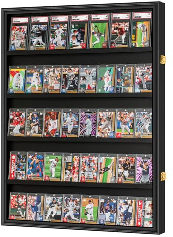GYaozii 40 Large Baseball Card Display Case Graded Sports Card Display Frame Trading Cards Wooden Wall Cabinet with UV Protection Acrylic Front for Football Basketball Hockey Cards Collection