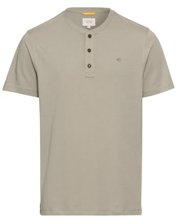 Kortärmad Henley-t-shirt med knappslå, kaki, M