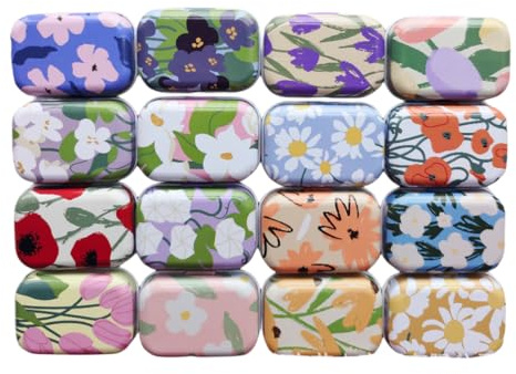 CCUUHJ Dosen, Behälter, rechteckig, klein, Metall, leer, Scharnierdosen, leere Dosen, für Süßigkeiten, Schmuck, 6 x 4 x 2,5 cm, 8 Stück (Floral 02)